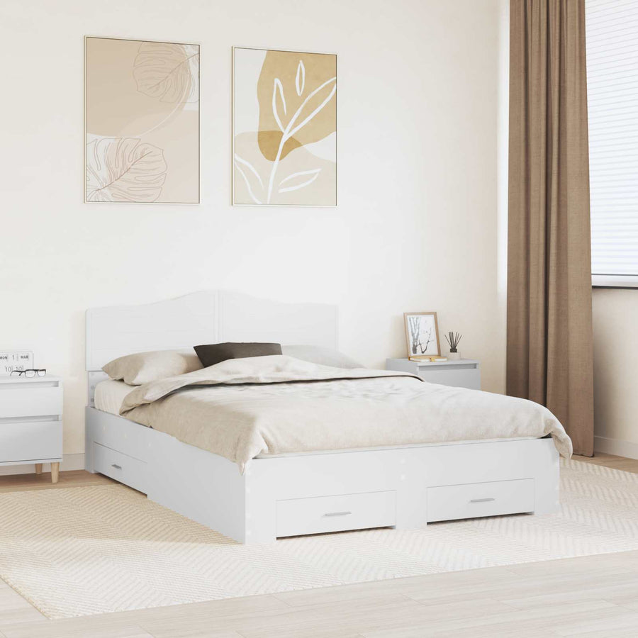 Bedframe met hoofdeinde met lade Wit 140 x 190 cm Bewerkt hout