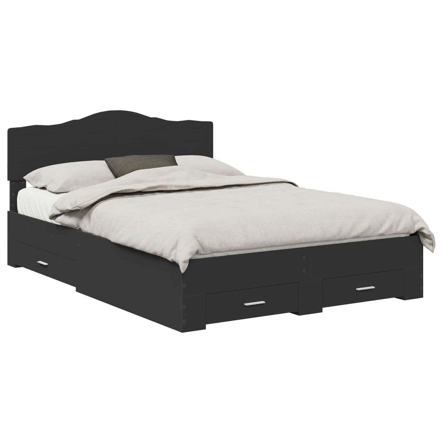 Bedframe Met Hoofdeinde Bewerkt Hout 140 x 190 cm Zwart