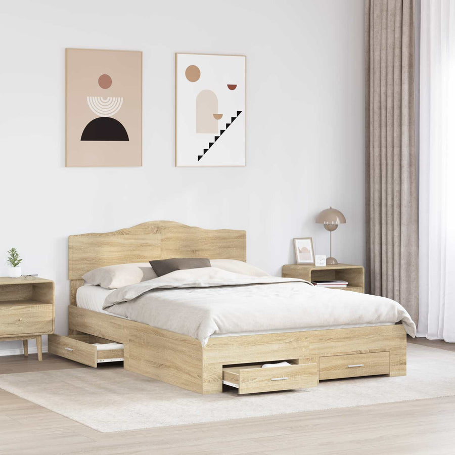 Bedframe met hoofdeinde Sonoma Eiken 140 x 190 cm Bewerkt hout