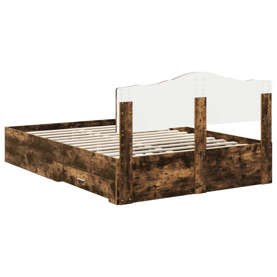 Bedframe met hoofdeinde Gerookt eiken 140 x 190 cm Bewerkt hout