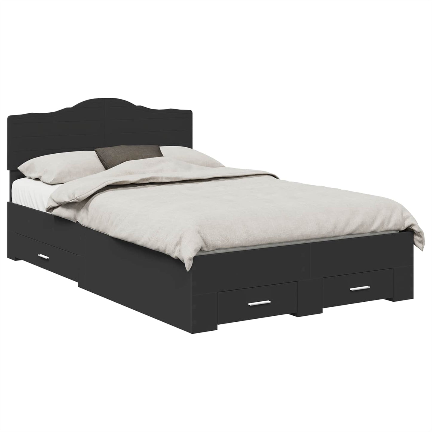 Bedframe met hoofdeinde Zwart 135 x 190 cm Bewerkt hout
