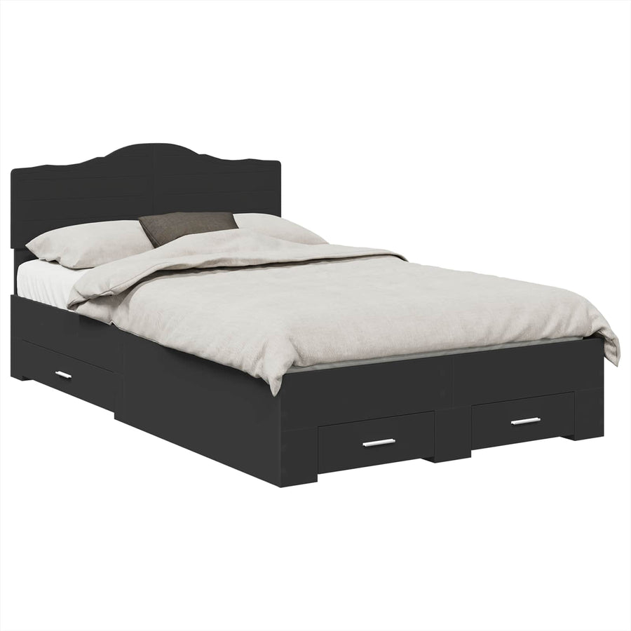 Bedframe met hoofdeinde Zwart 135 x 190 cm Bewerkt hout