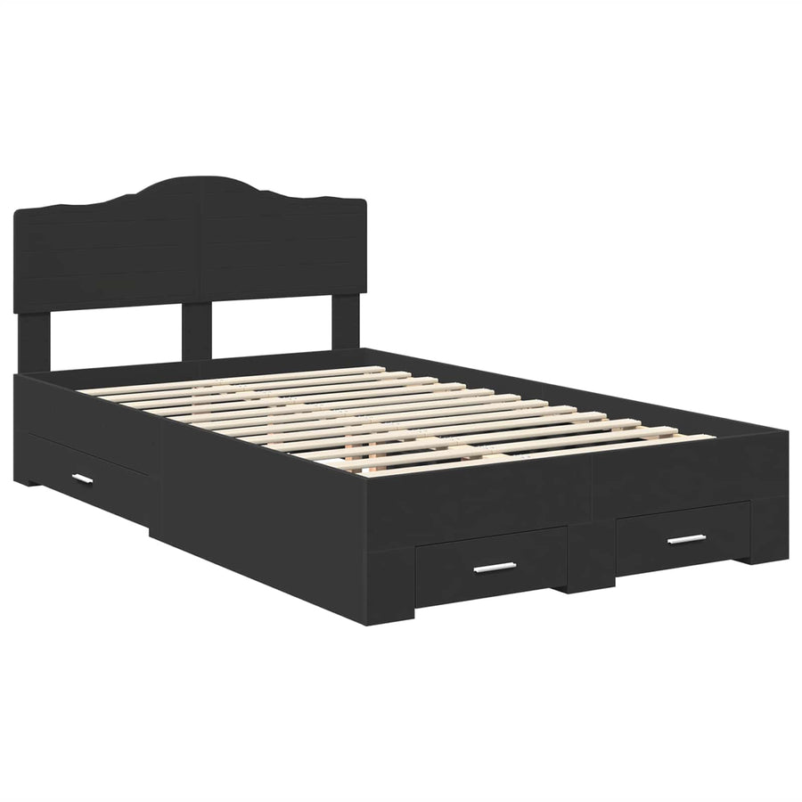 Bedframe met hoofdeinde Zwart 135 x 190 cm Bewerkt hout
