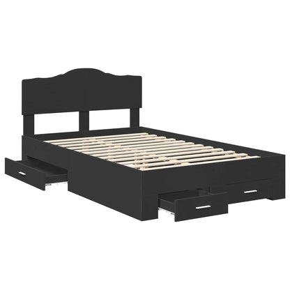 Bedframe met hoofdeinde Zwart 135 x 190 cm Bewerkt hout