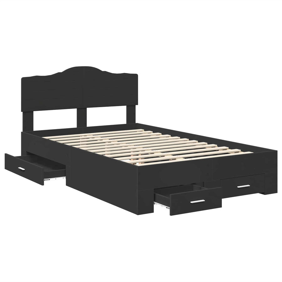 Bedframe met hoofdeinde Zwart 135 x 190 cm Bewerkt hout