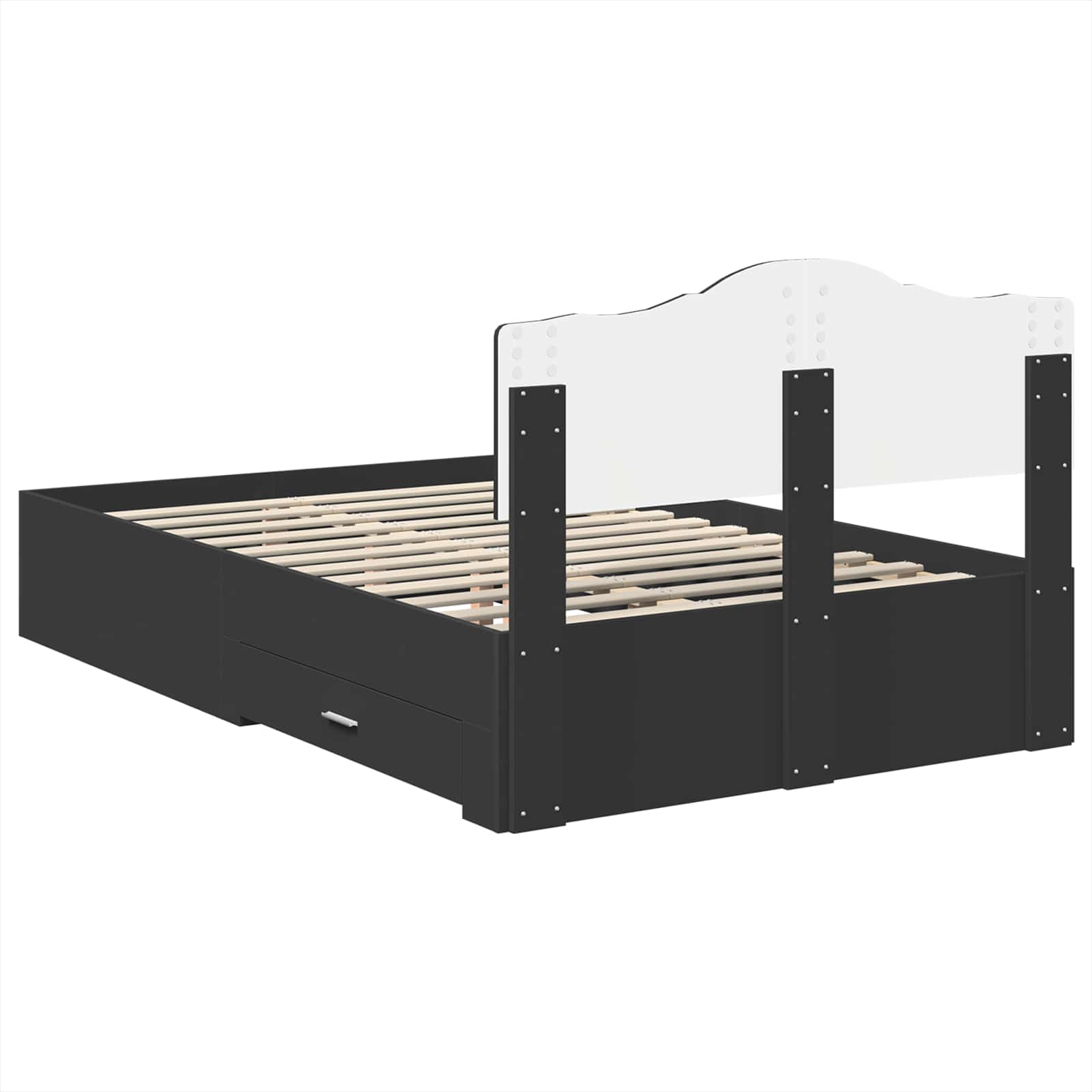 Bedframe met hoofdeinde Zwart 135 x 190 cm Bewerkt hout