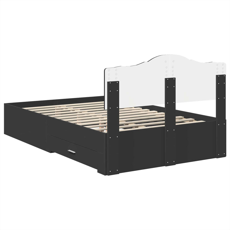Bedframe met hoofdeinde Zwart 135 x 190 cm Bewerkt hout