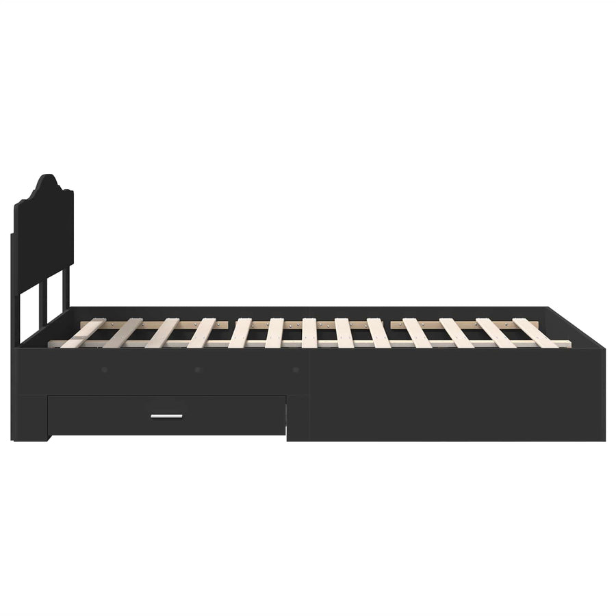 Bedframe met hoofdeinde Zwart 135 x 190 cm Bewerkt hout
