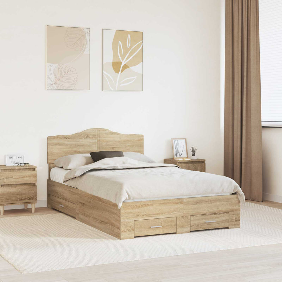 Bedframe met hoofdeinde Sonoma Eiken 135 x 190 cm Bewerkt hout
