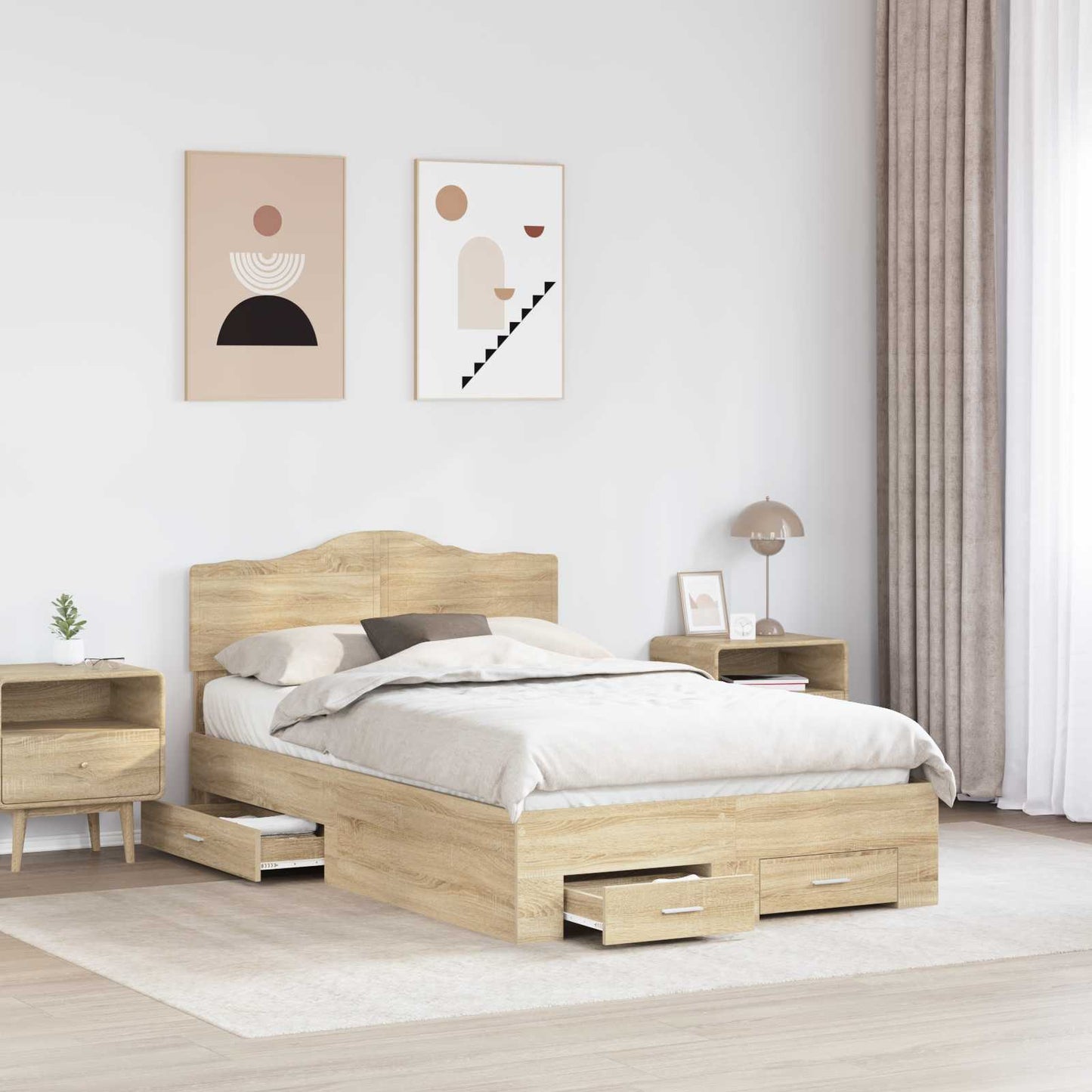 Bedframe met hoofdeinde Sonoma Eiken 135 x 190 cm Bewerkt hout
