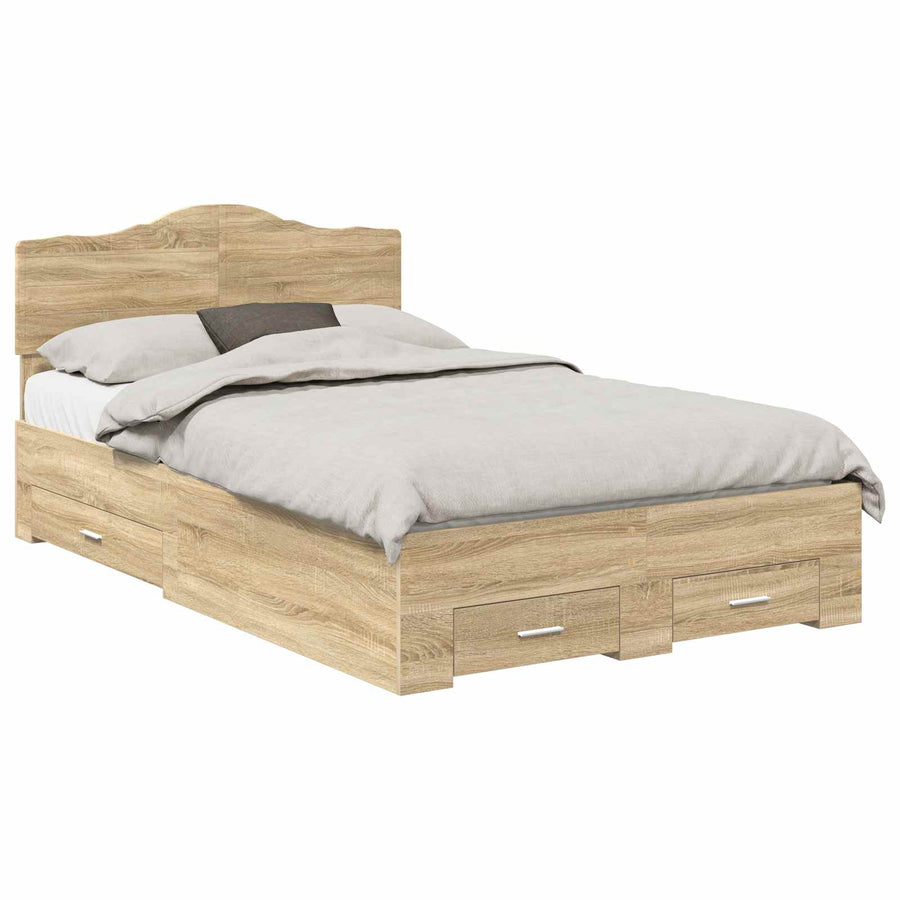 Bedframe met hoofdeinde Sonoma Eiken 135 x 190 cm Bewerkt hout