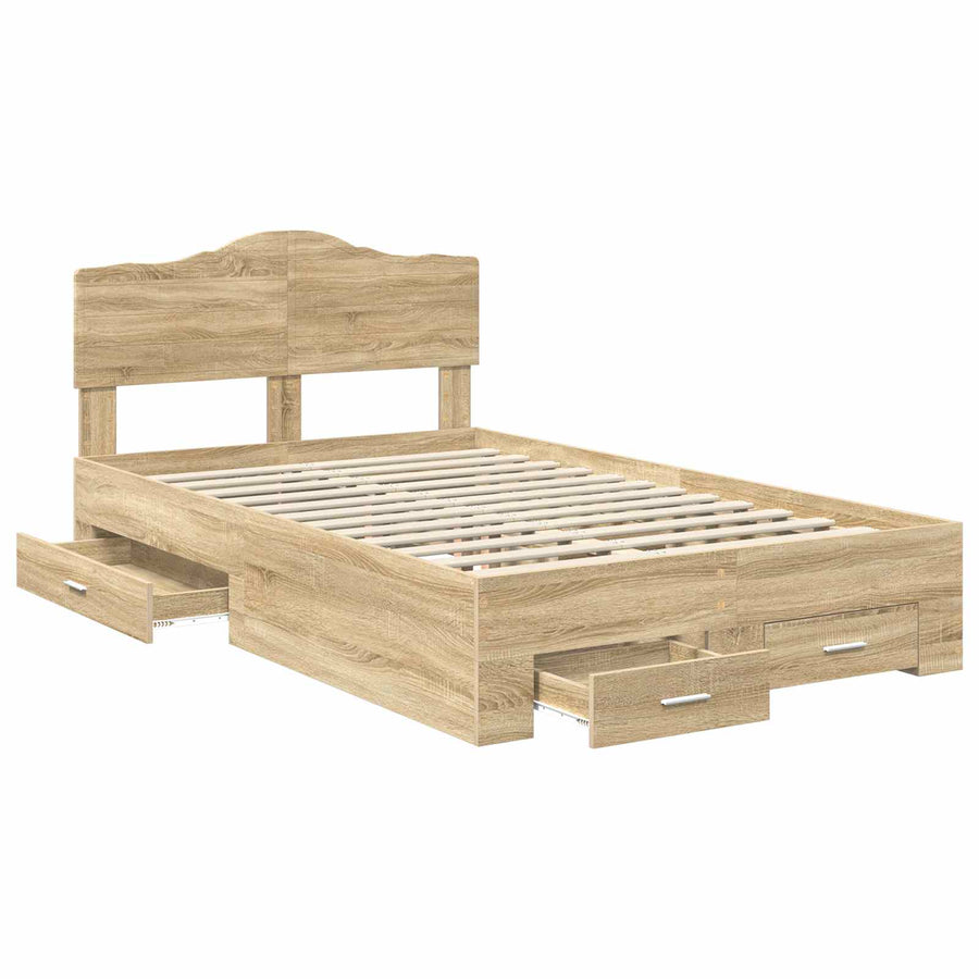 Bedframe met hoofdeinde Sonoma Eiken 135 x 190 cm Bewerkt hout