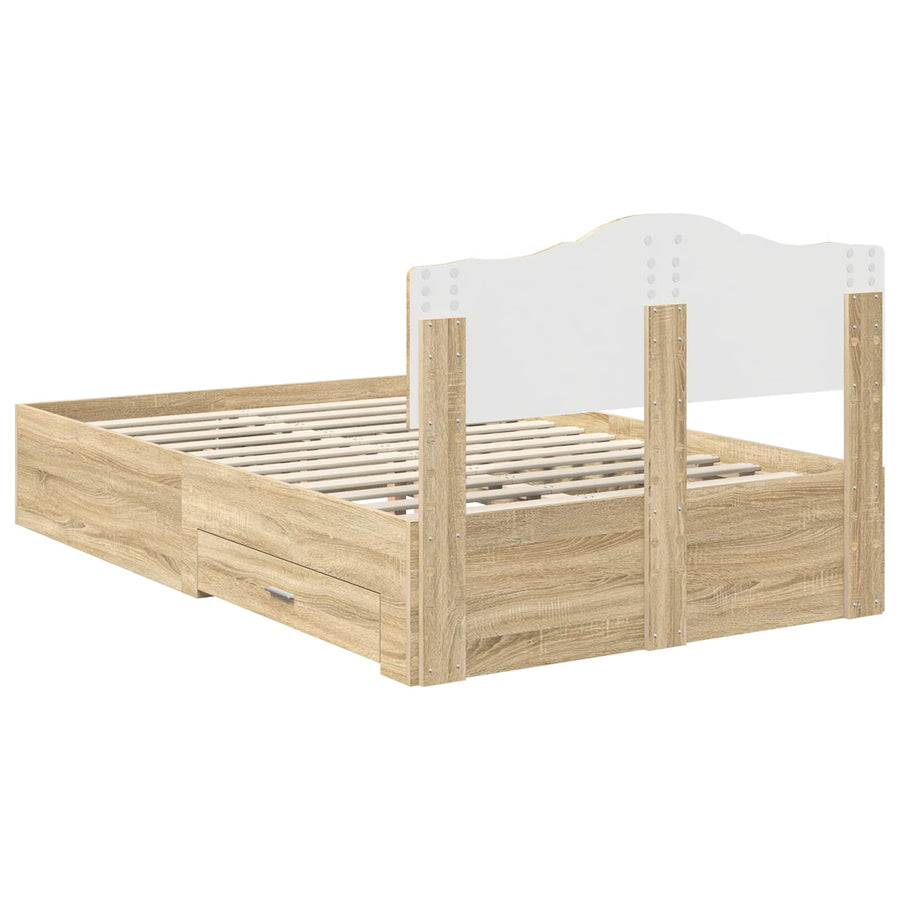 Bedframe met hoofdeinde Sonoma Eiken 135 x 190 cm Bewerkt hout