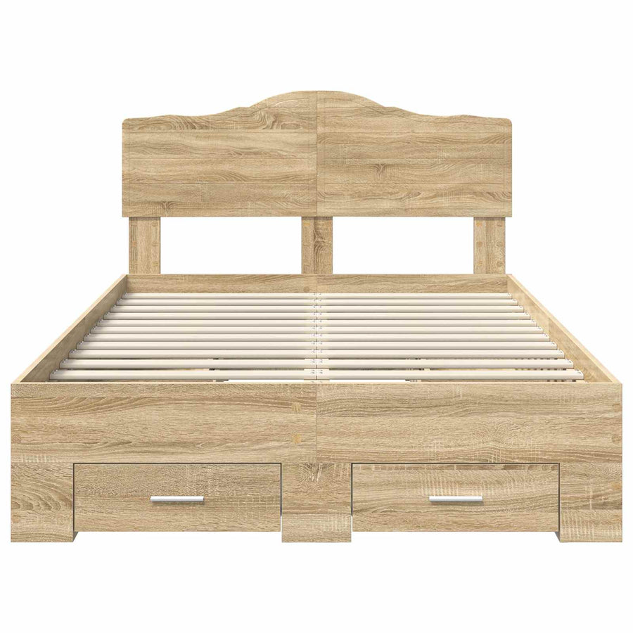 Bedframe met hoofdeinde Sonoma Eiken 135 x 190 cm Bewerkt hout