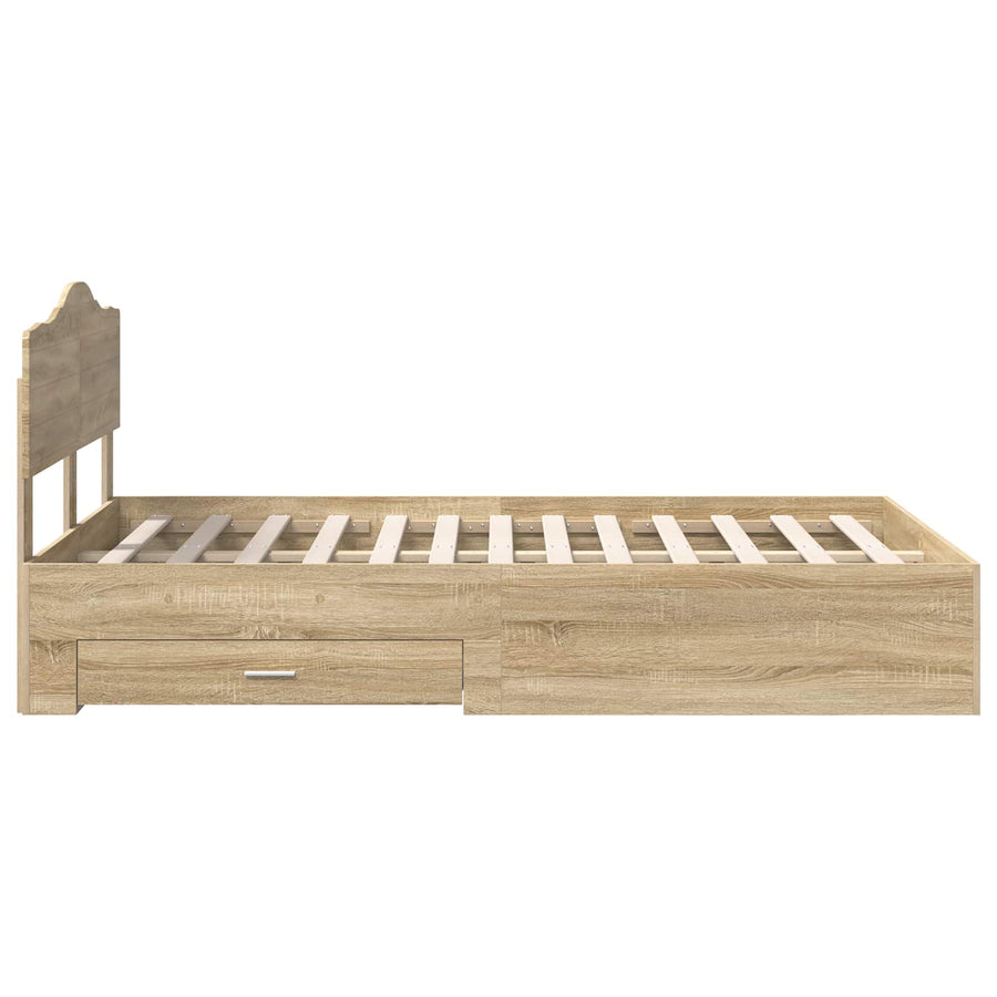 Bedframe met hoofdeinde Sonoma Eiken 135 x 190 cm Bewerkt hout
