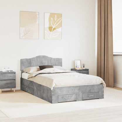 Bedframe met hoofdeinde Beton Grijs 135 x 190 cm Bewerkt hout