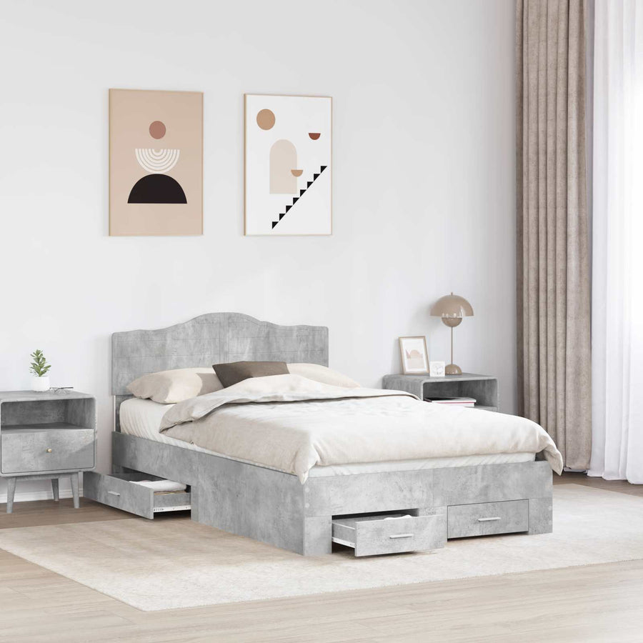 Bedframe met hoofdeinde Beton Grijs 135 x 190 cm Bewerkt hout