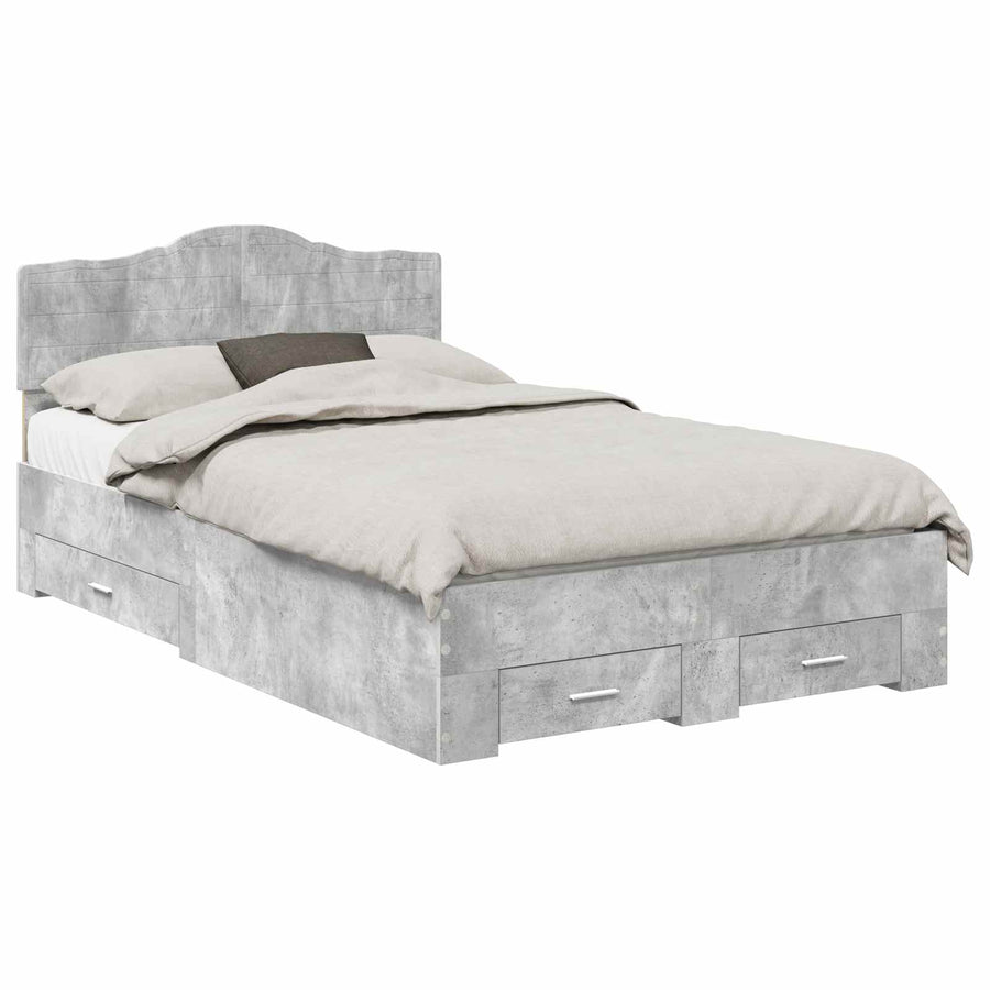 Bedframe met hoofdeinde Beton Grijs 135 x 190 cm Bewerkt hout