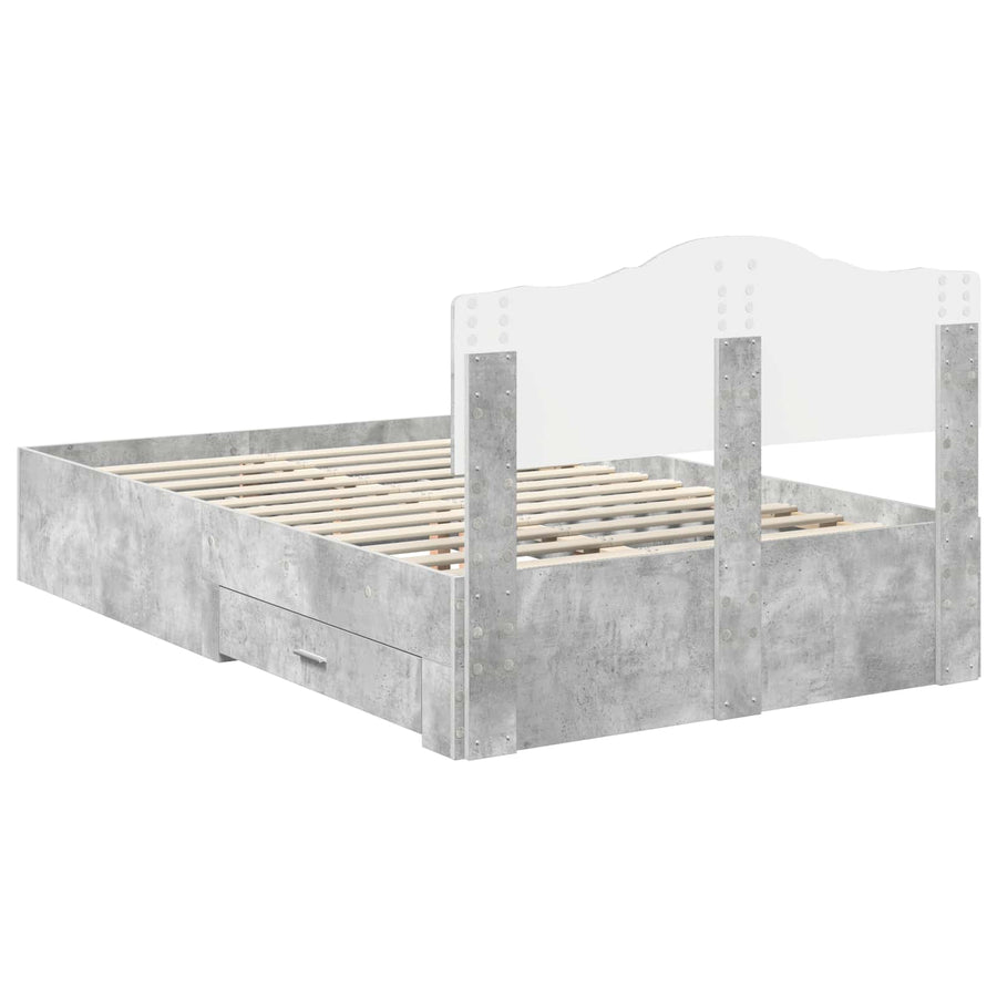 Bedframe met hoofdeinde Beton Grijs 135 x 190 cm Bewerkt hout