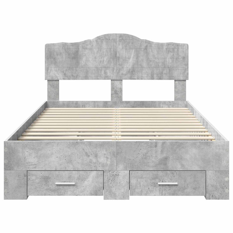 Bedframe met hoofdeinde Beton Grijs 135 x 190 cm Bewerkt hout