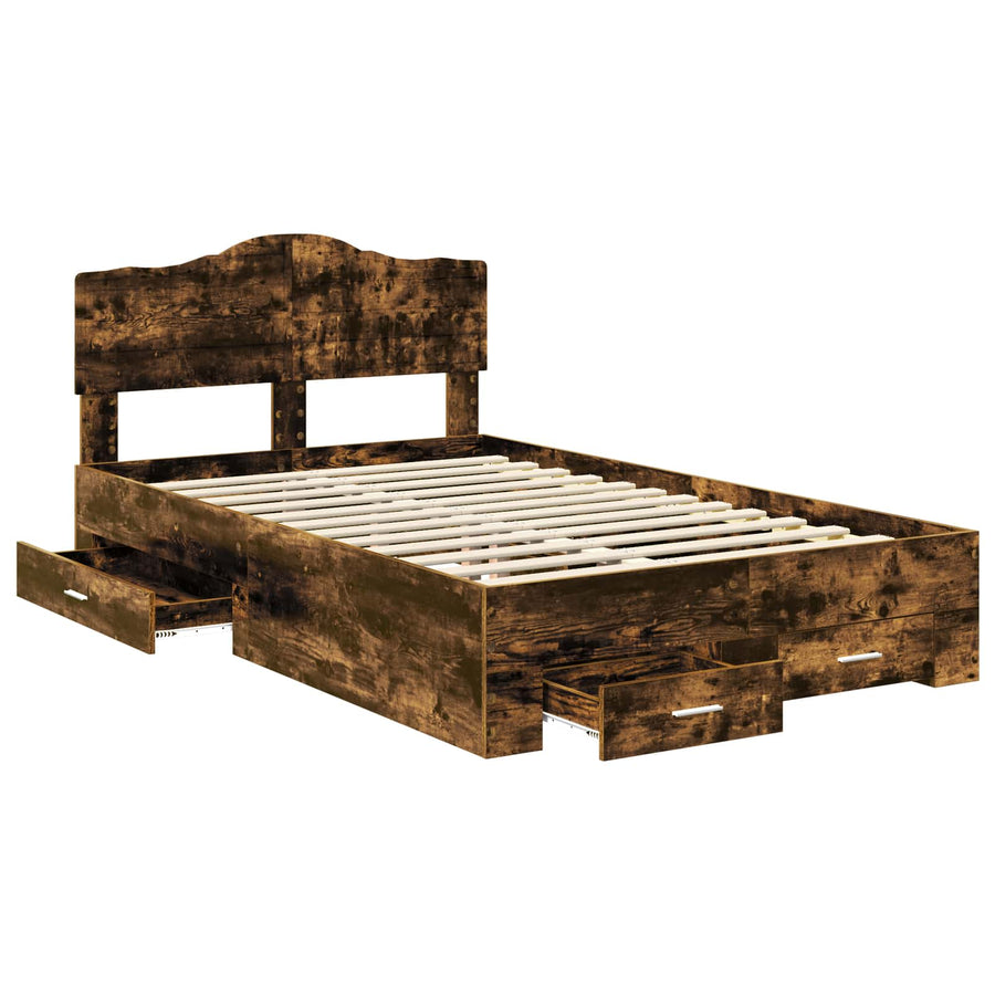 Bedframe met hoofdeinde Gerookt eiken 135 x 190 cm Bewerkt hout