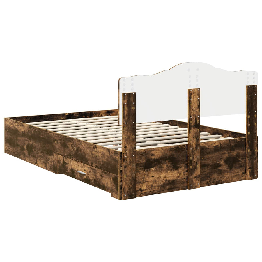 Bedframe met hoofdeinde Gerookt eiken 135 x 190 cm Bewerkt hout