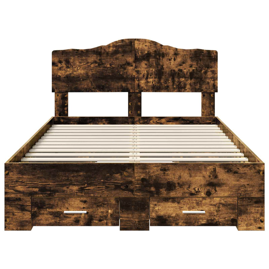 Bedframe met hoofdeinde Gerookt eiken 135 x 190 cm Bewerkt hout