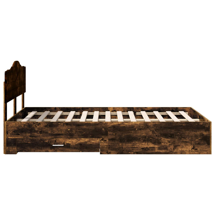 Bedframe met hoofdeinde Gerookt eiken 135 x 190 cm Bewerkt hout