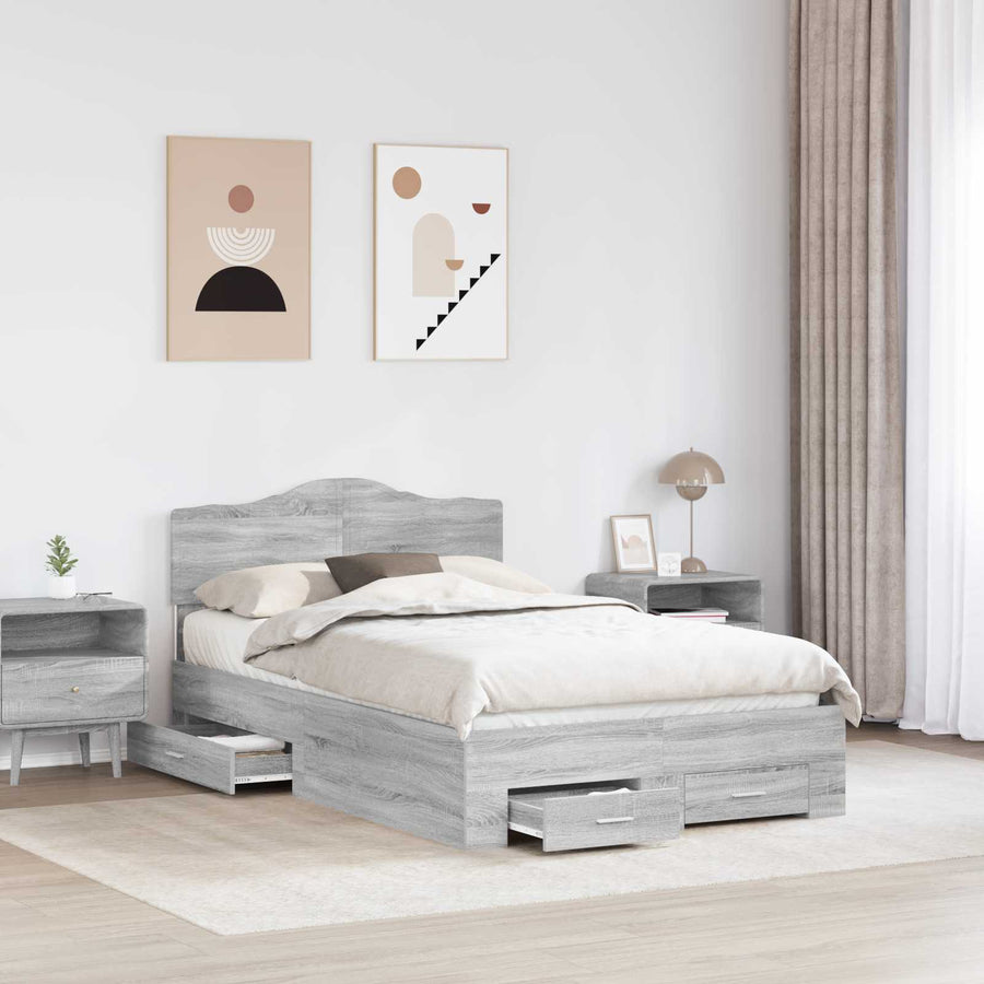 Bedframe met hoofdeinde Grijs Sonoma 135 x 190 cm Bewerkt hout