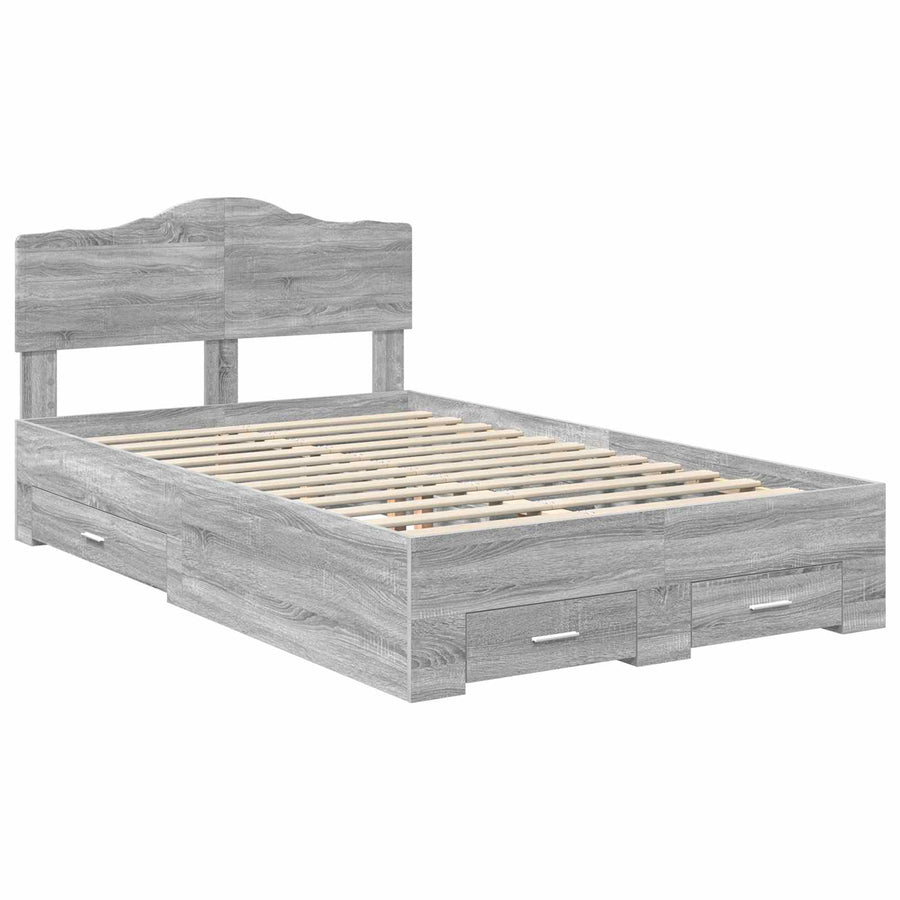 Bedframe met hoofdeinde Grijs Sonoma 135 x 190 cm Bewerkt hout