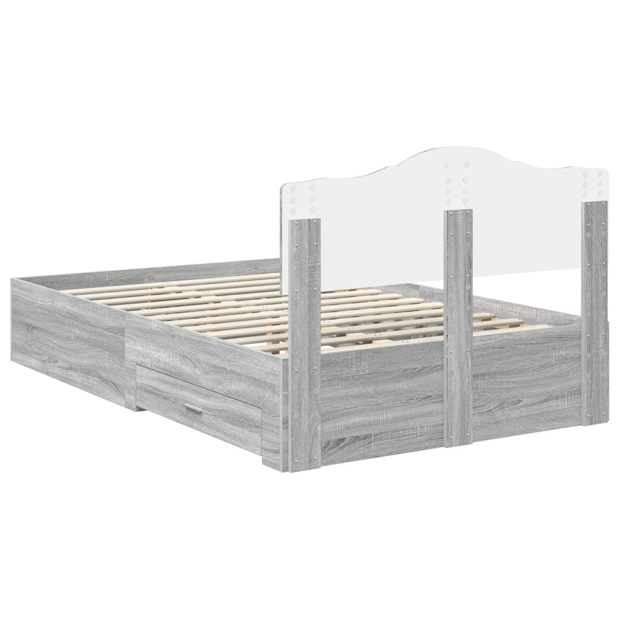 Bedframe met hoofdeinde Grijs Sonoma 135 x 190 cm Bewerkt hout
