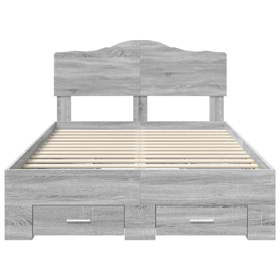 Bedframe met hoofdeinde Grijs Sonoma 135 x 190 cm Bewerkt hout