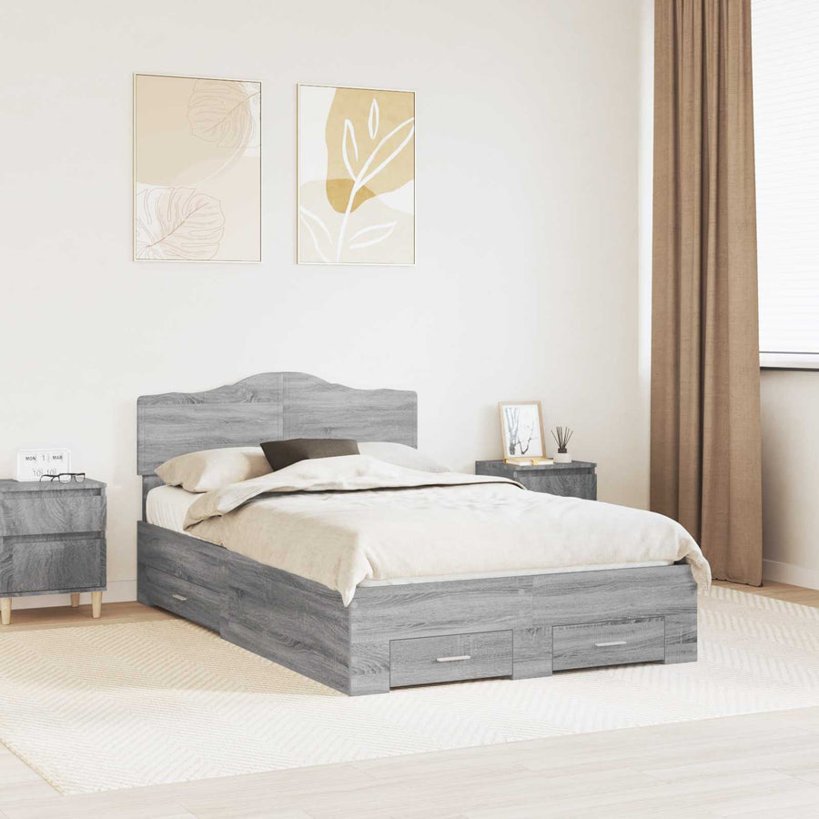 Bedframe met hoofdeinde Grijs Sonoma 120 x 200 cm Bewerkt hout