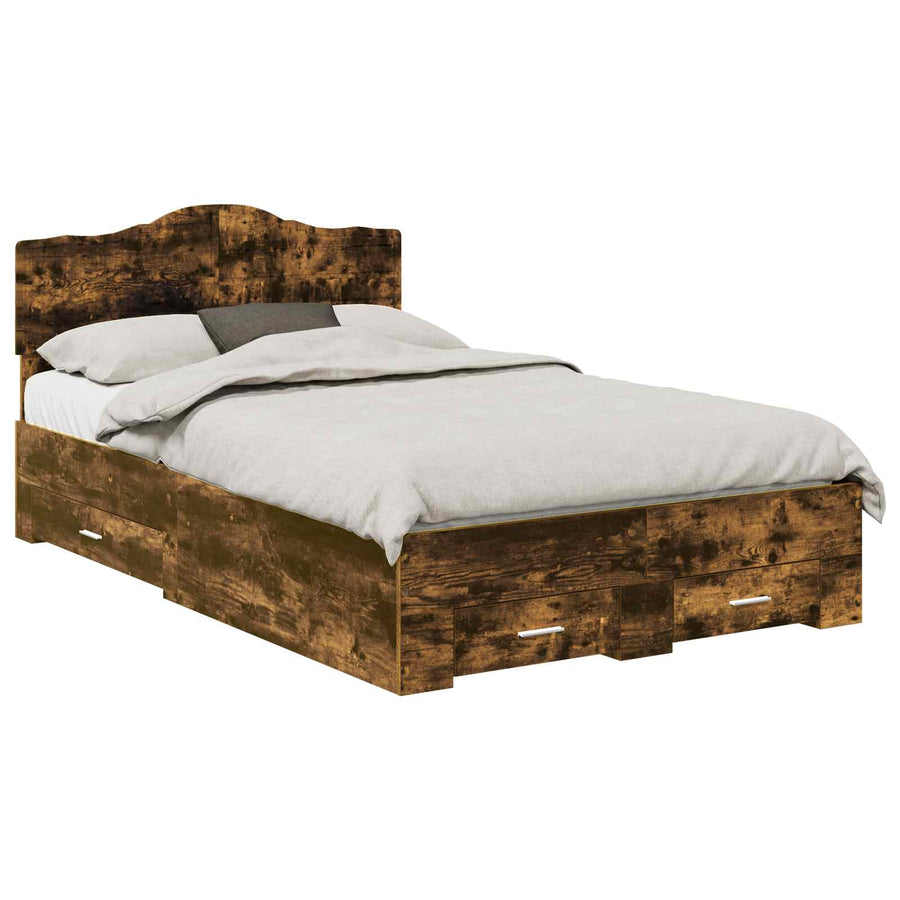 Bedframe met hoofdeinde Gerookt eiken 120 x 190 cm Bewerkt hout