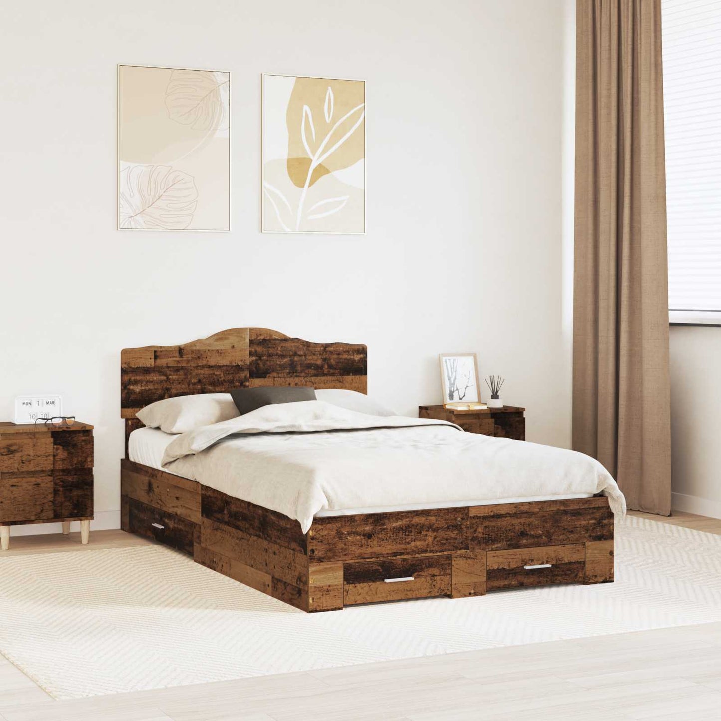 Bedframe met hoofdeinde Oudhout 120 x 190 cm Bewerkt hout