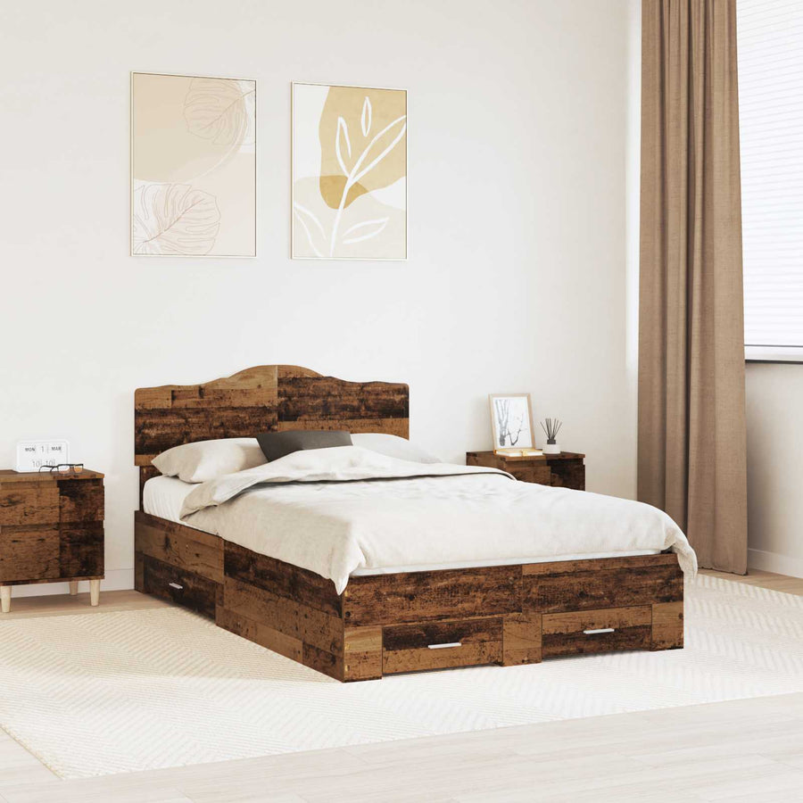Bedframe met hoofdeinde Oudhout 120 x 190 cm Bewerkt hout