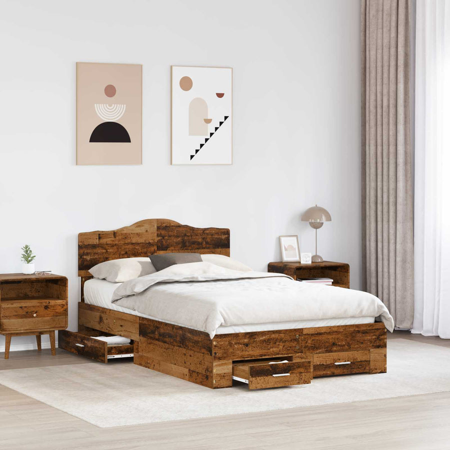 Bedframe met hoofdeinde Oudhout 120 x 190 cm Bewerkt hout