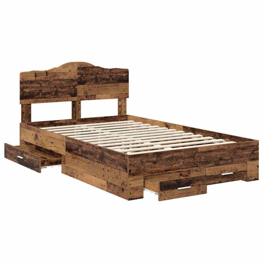 Bedframe met hoofdeinde Oudhout 120 x 190 cm Bewerkt hout