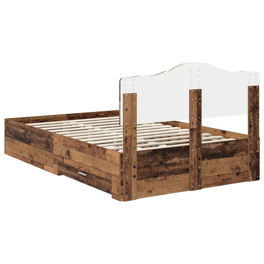 Bedframe met hoofdeinde Oudhout 120 x 190 cm Bewerkt hout