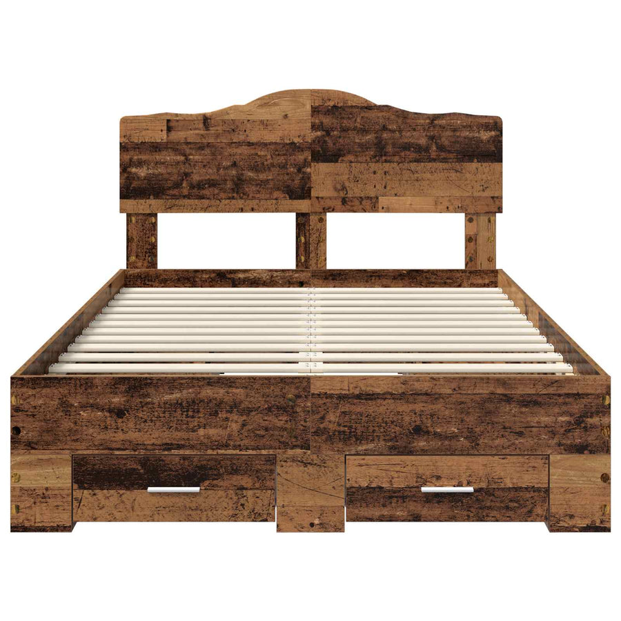 Bedframe met hoofdeinde Oudhout 120 x 190 cm Bewerkt hout