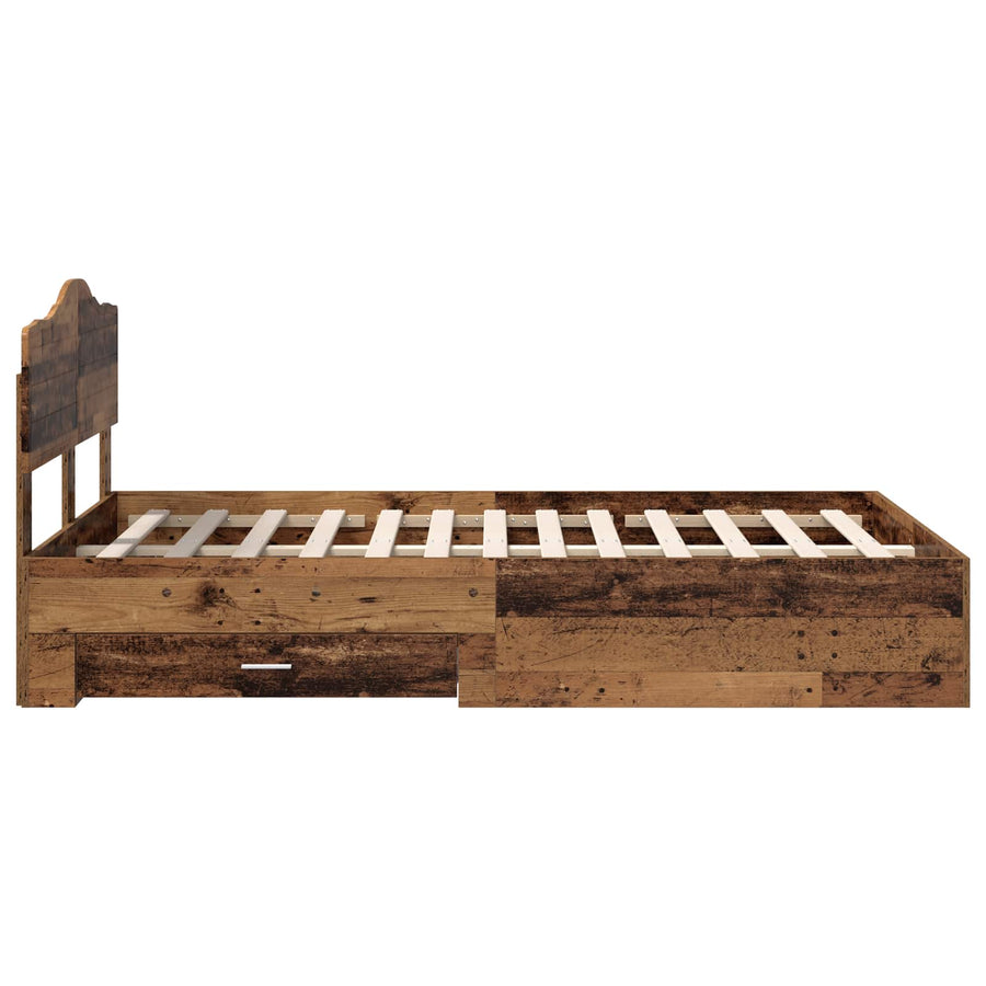 Bedframe met hoofdeinde Oudhout 120 x 190 cm Bewerkt hout