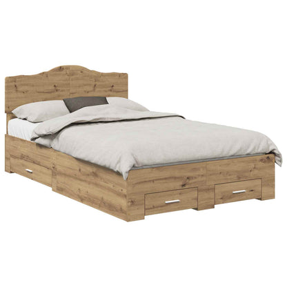 Bedframe met hoofdeinde Artisan Eiken 120 x 190 cm Bewerkt hout