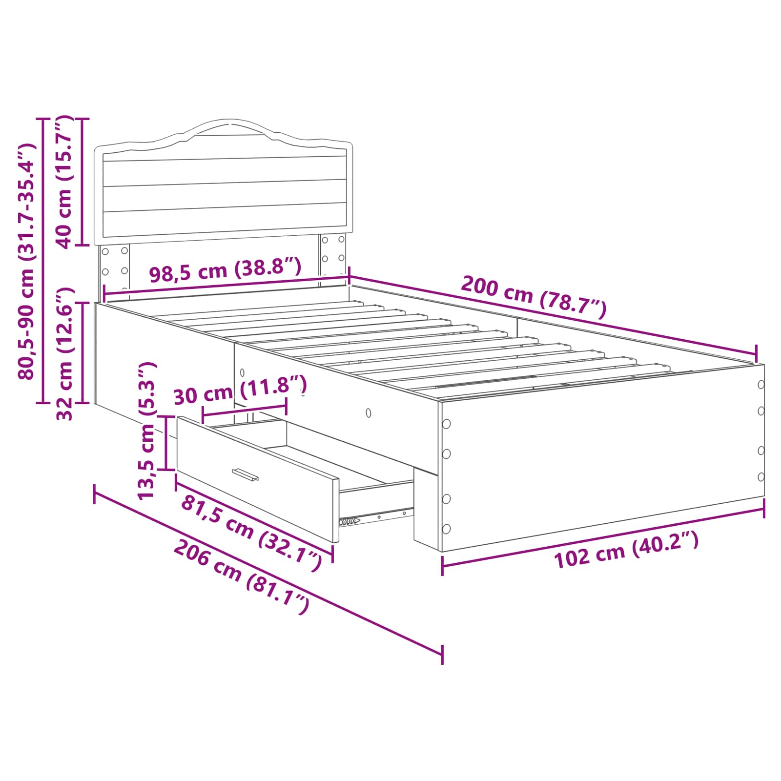Bedframe met hoofdeinde Sonoma Eiken 100 x 200 cm Bewerkt hout