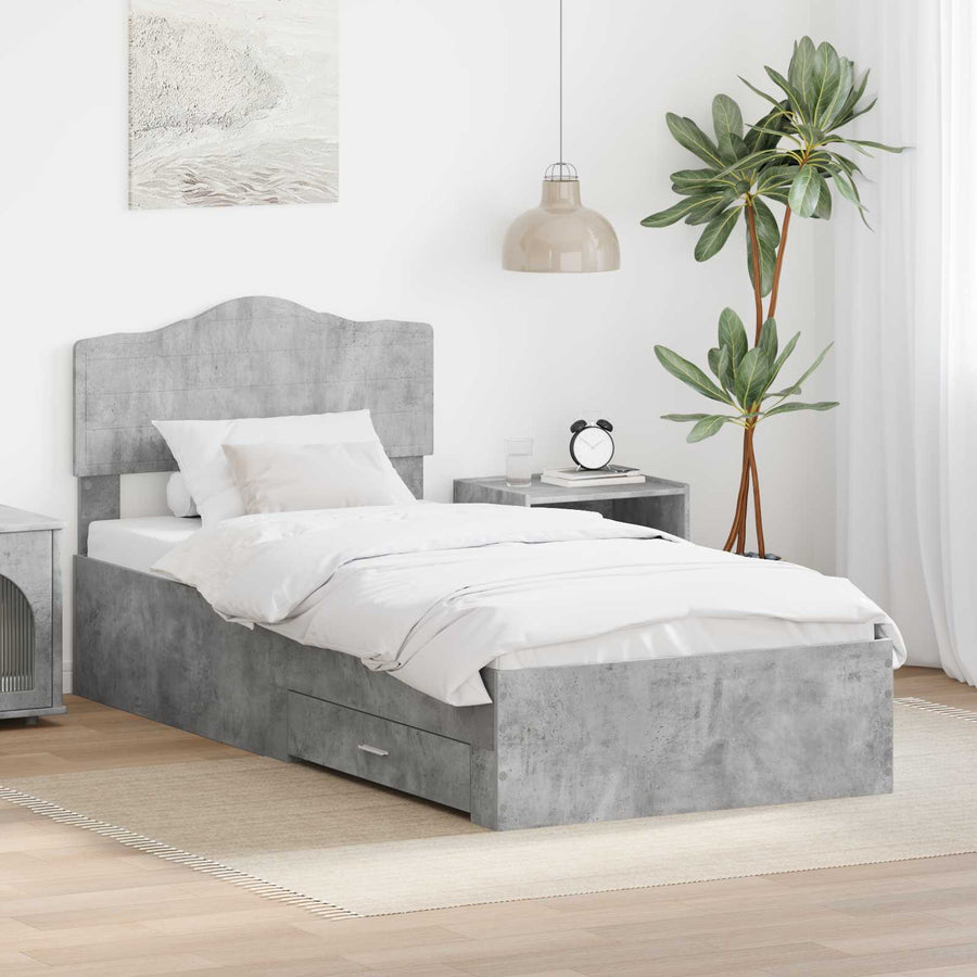 Bedframe met hoofdeinde Beton Grijs 100 x 200 cm Bewerkt hout