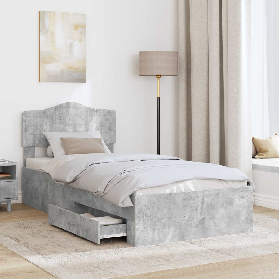 Bedframe met hoofdeinde Beton Grijs 100 x 200 cm Bewerkt hout