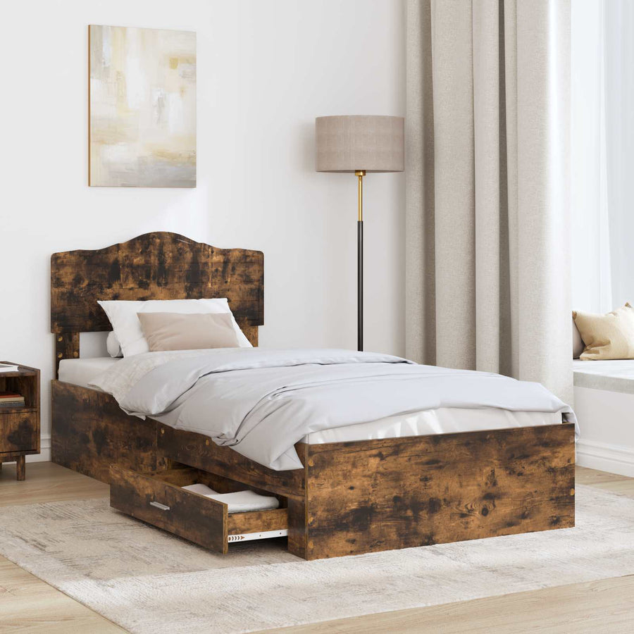 Bedframe met hoofdeinde Gerookt eiken 100 x 200 cm Bewerkt hout