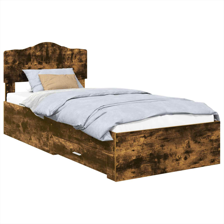 Bedframe met hoofdeinde Gerookt eiken 100 x 200 cm Bewerkt hout