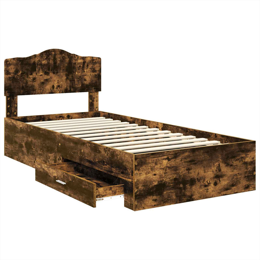 Bedframe met hoofdeinde Gerookt eiken 100 x 200 cm Bewerkt hout