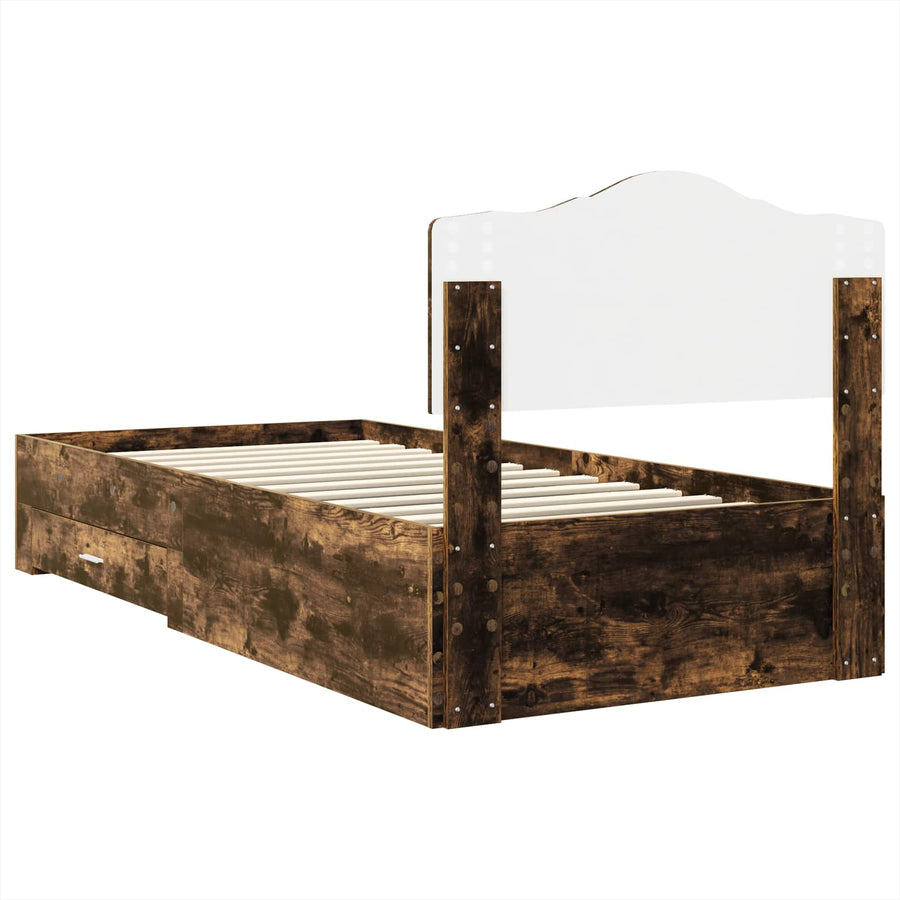 Bedframe met hoofdeinde Gerookt eiken 100 x 200 cm Bewerkt hout