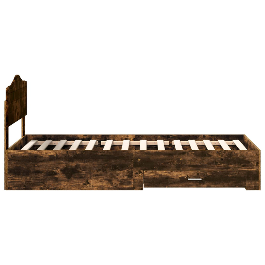 Bedframe met hoofdeinde Gerookt eiken 100 x 200 cm Bewerkt hout